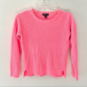 Limited Too Junior Girls Cable Knit Sweater Size 7 8 Side Slit Pink Long Sleeve